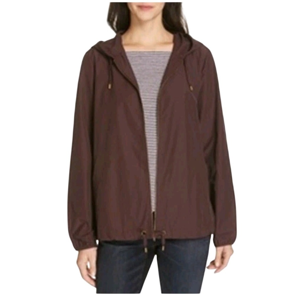 Eileen Fisher Wine Cassis M Organic Cotton Nylon Hooded Zip Jacket Quiet Luxury